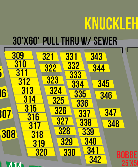 2025 Knuckle Head RV Park (300 thru 372) - PULL THRU SITES